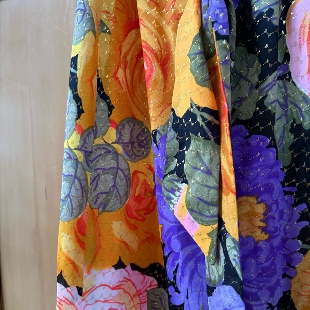 Vintage Floral 70s long Skirt pink purple and orange stretch with tie waist - Picture 4 of 8